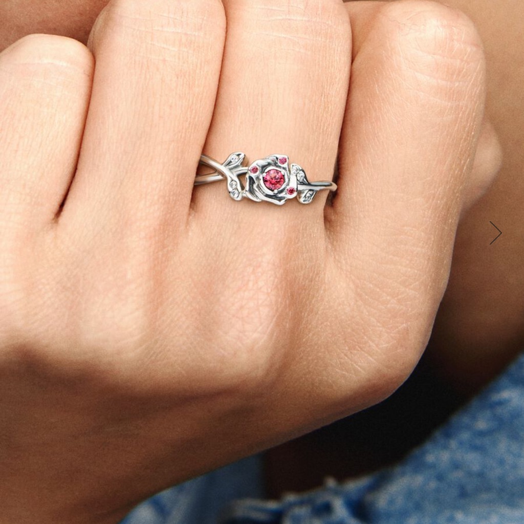 Elegant Silver And Pink Rose Ring